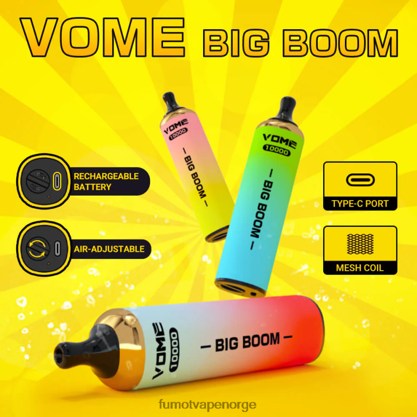 Fumot Vape Shop | Fumot Vome Big Boom engangs vape penn 10000 - 20ml (1 stk) jordbær vannmelon is XH0864446