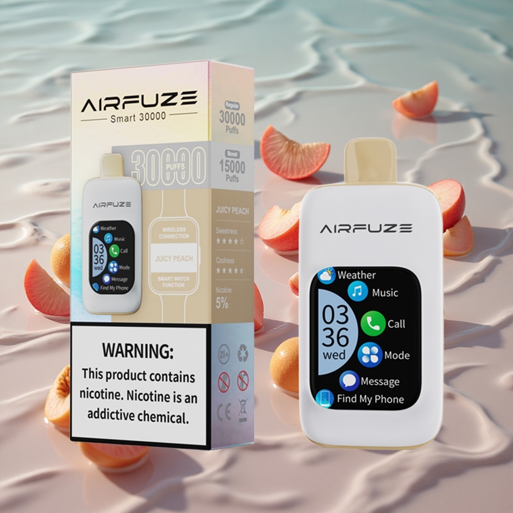 AirFuze Smart 30000 Puffs Bærbar E-sigarett Juicy Peach (Saftig Fersken) med 900mAh batteri og Type-C lading
