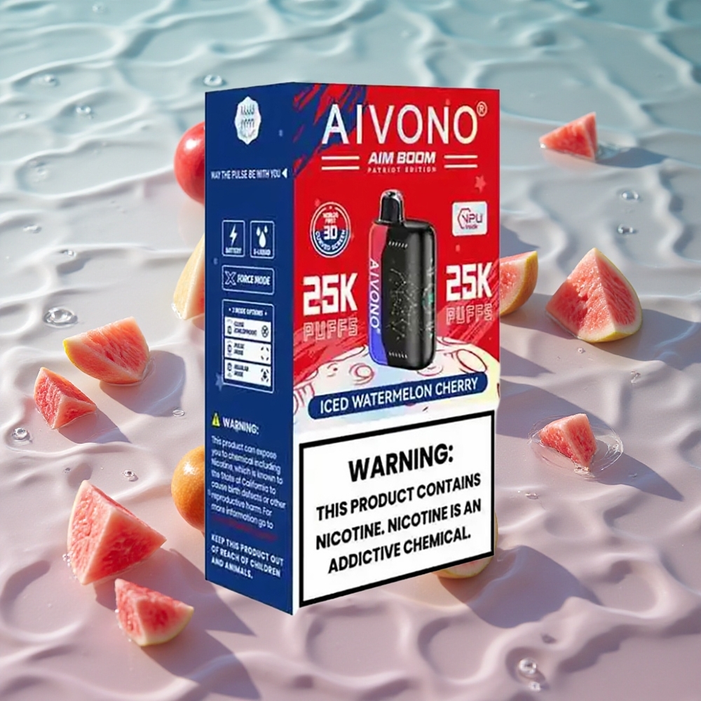 Aivono AIM BOOM 25000 Puffs Isvannmelon Kirsebær med 28ml E-Liquid og Type-C Lading