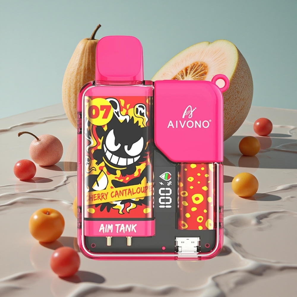 Aivono AIM-TANK 9500 Puffs Engangs Vape Kirsebær Cantaloupe med 18ml E-væske og LCD-skjerm