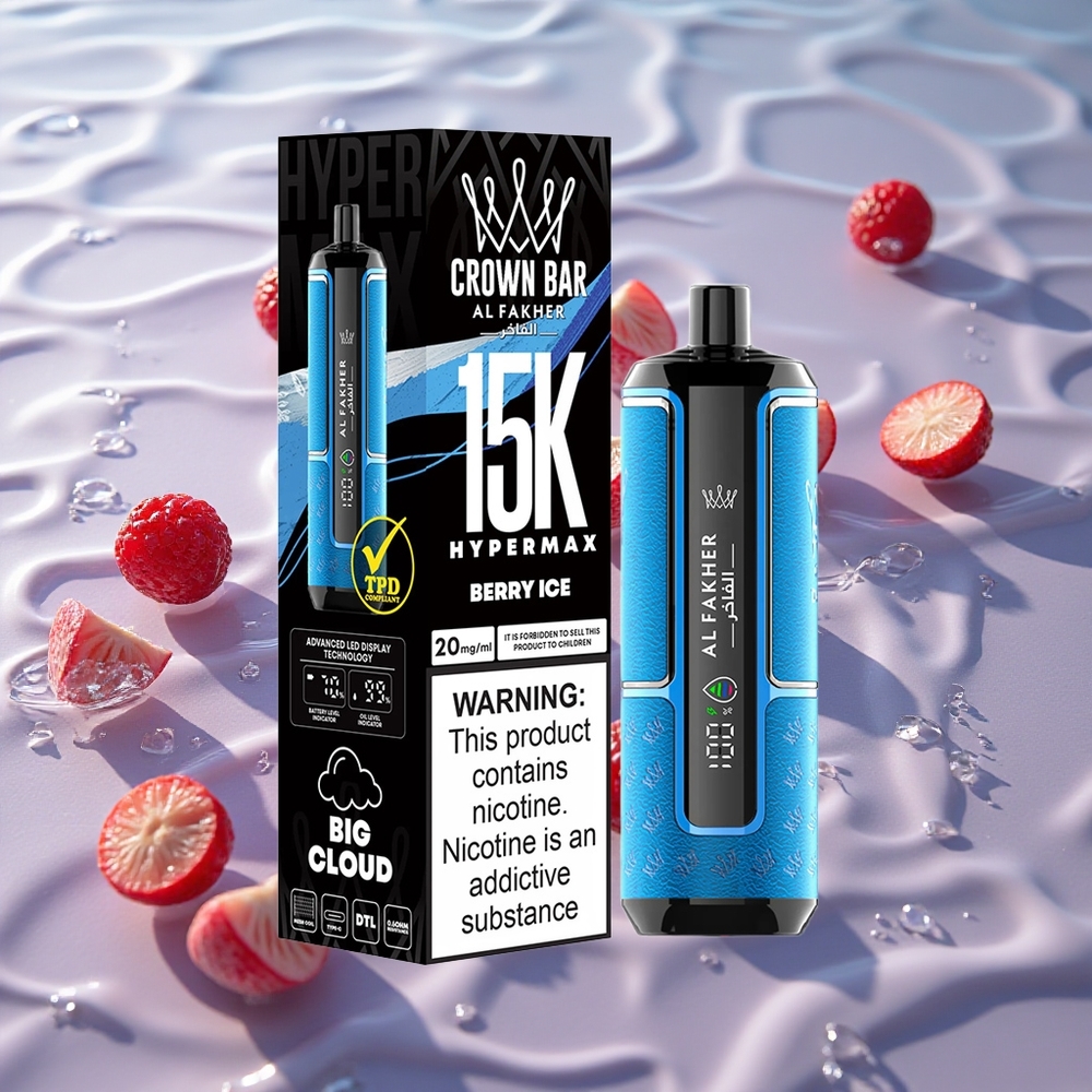 Al Fakher Crown Bar 15K Hypermax Engangs Vape Kit Bær Is med 15000 Puffs og Type-C Lading
