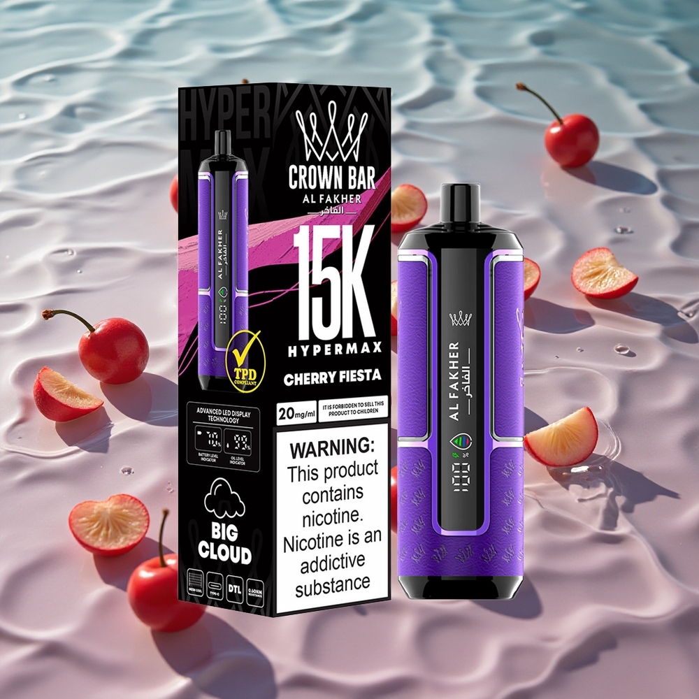 Al Fakher Crown Bar 15K Hypermax Engangs Vape Kit Kirsebær Fiesta med 15000 Puffs og Type-C Lading