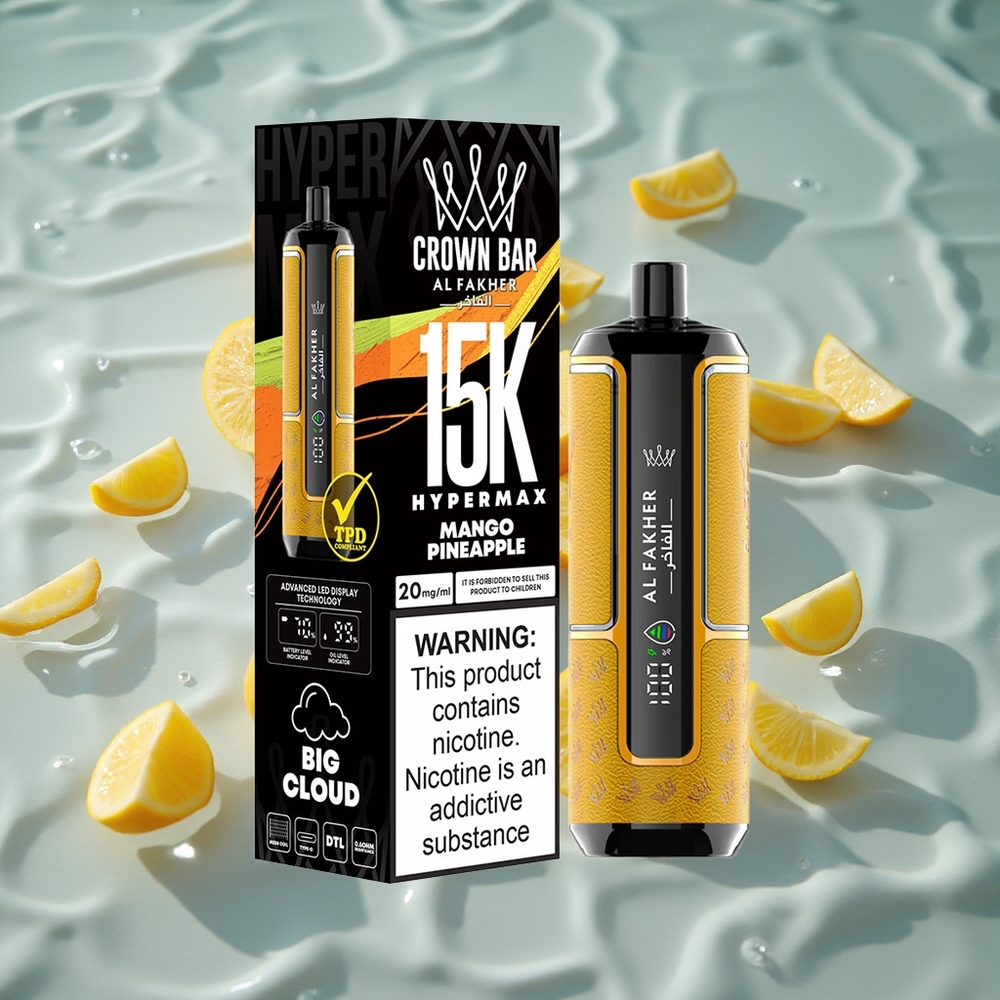 Al Fakher Crown Bar 15K Hypermax Engangs Vape Kit Mango Ananas med 15000 Sug og Type-C Lading