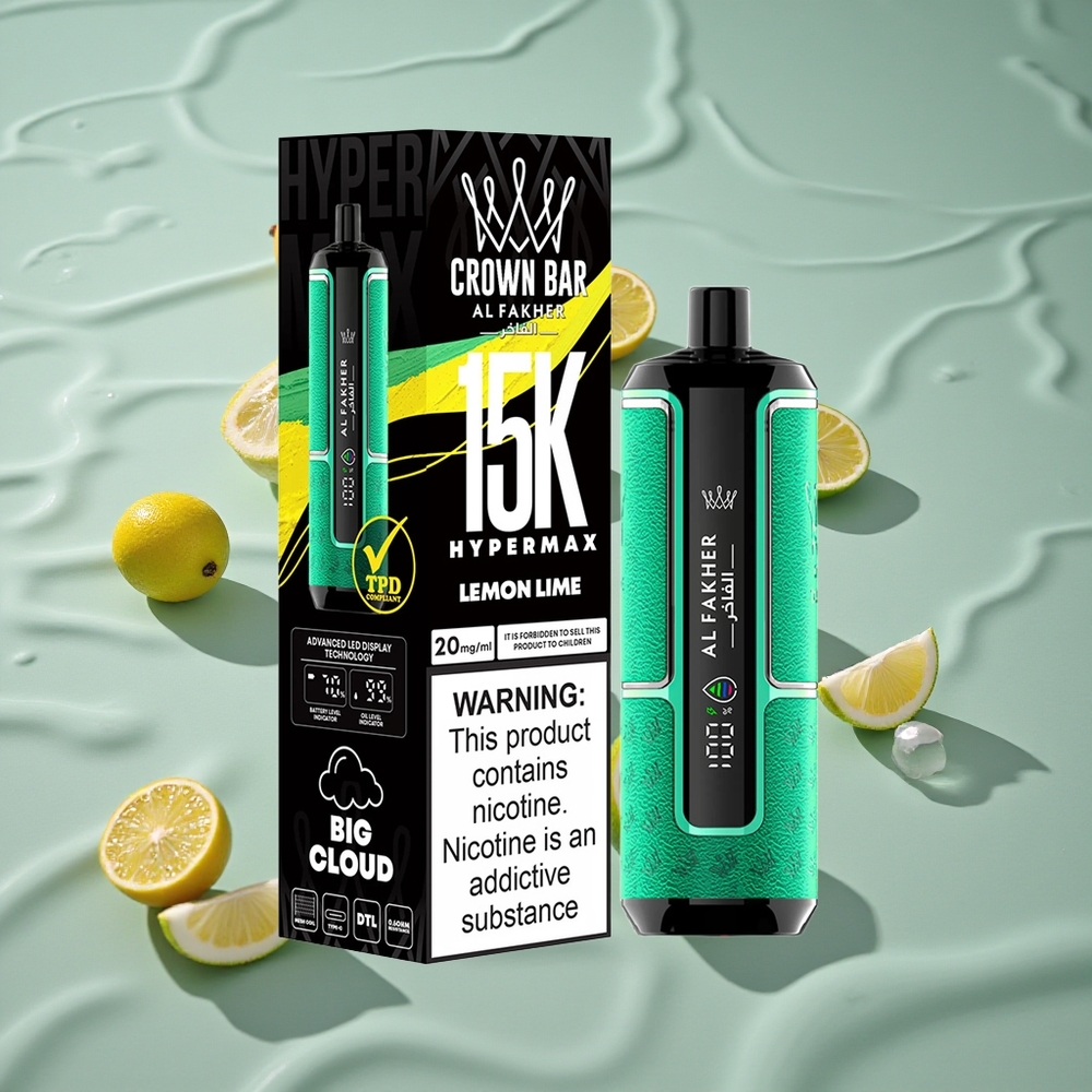 Al Fakher Crown Bar 15K Hypermax Engangs Vape Kit Sitron Lime med 15000 Puffs og Type-C lading