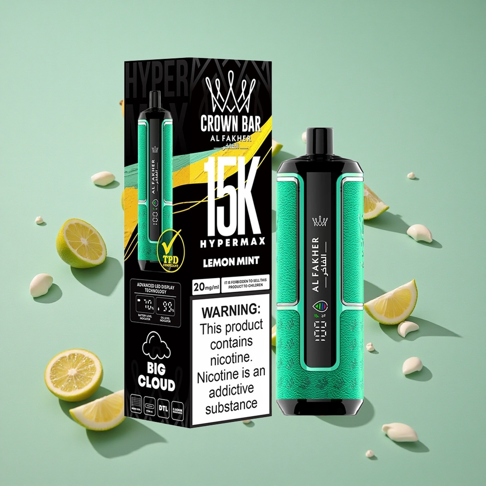 Al Fakher Crown Bar 15K Hypermax Engangs Vape Kit Sitron Mynte med 15000 puffs og 22ml e-væske