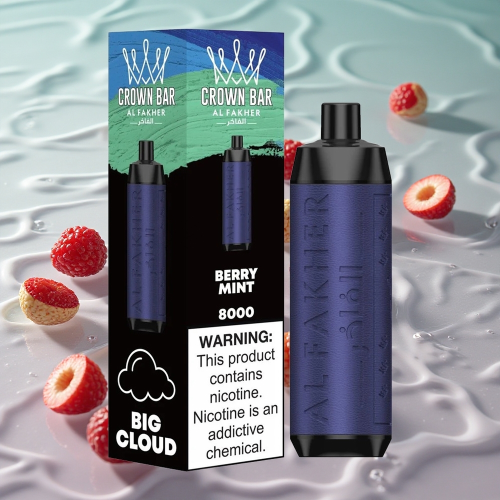 Al Fakher Crown Bar 8000 Bær-Mynte Engangs Vape med USB Type-C-lading og 18ml e-Liquid Kapasitet