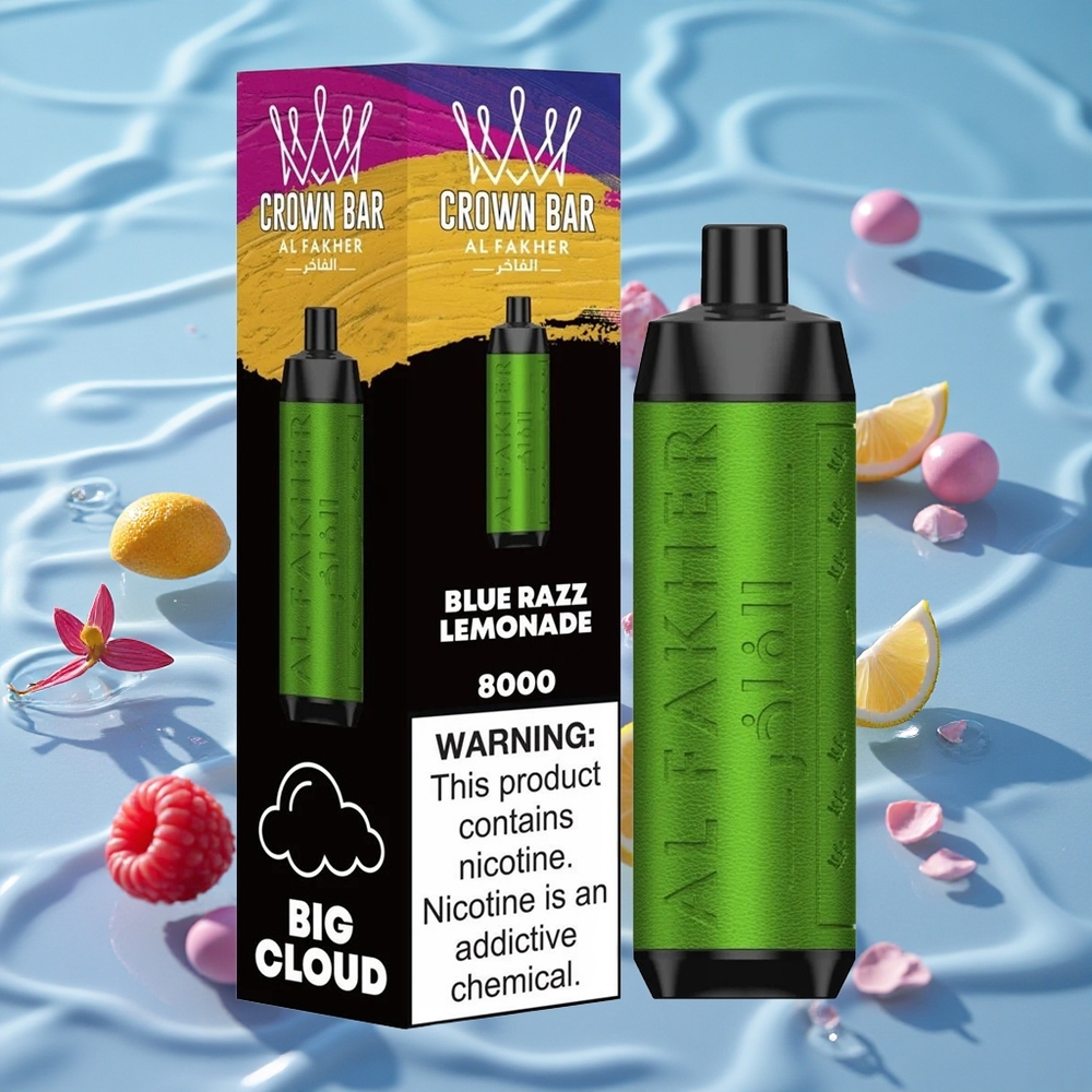 Al Fakher Crown Bar 8000 Crystal Engangs Vape Blåbringebær Sitronade med 18ml e-Liquid Kapasitet