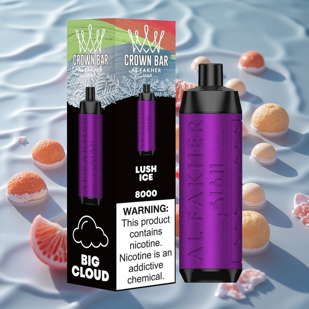 Al Fakher Crown Bar 8000 Crystal Engangs Vape Iskald Blomstrende med 18ml e-Væske og 8000 Trekk