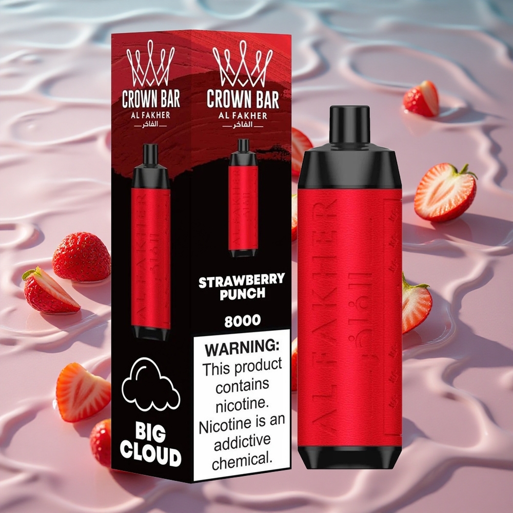 Al Fakher Crown Bar 8000 Crystal Engangs Vape Jordbær Punch med 18ml e-Liquid Kapasitet og 8000 Puffs