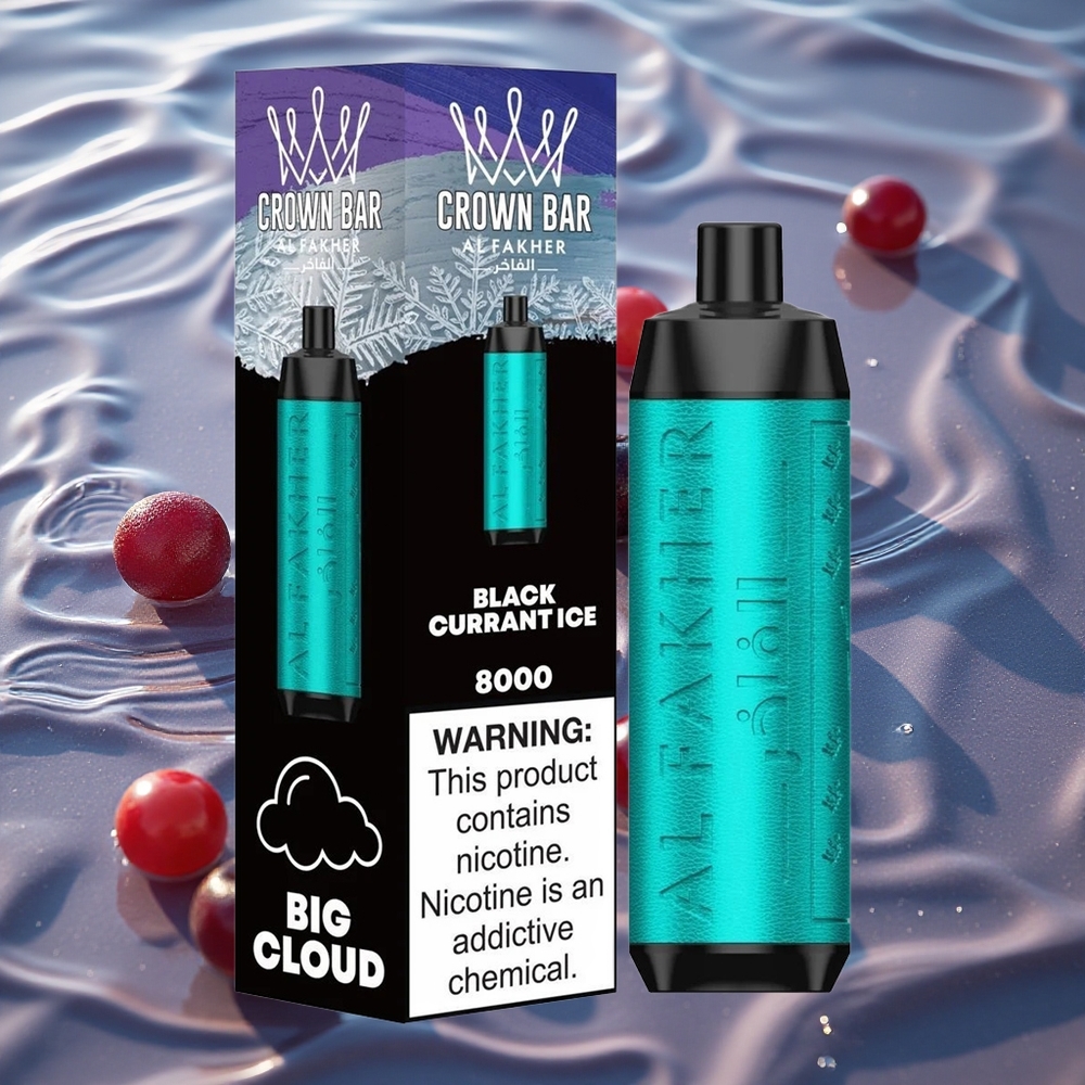 Al Fakher Crown Bar 8000 Crystal Engangs Vape Svartsolbær Is med 18ml e-væske og 8000 sug