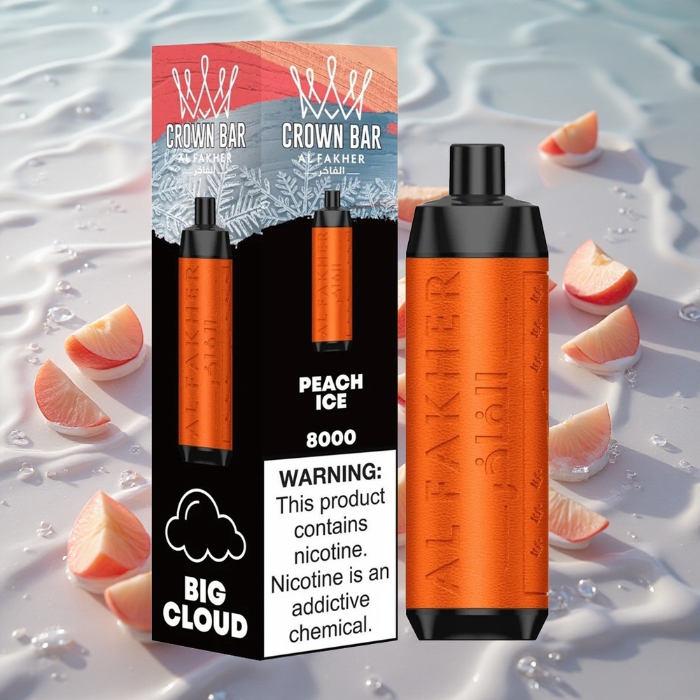 Al Fakher Crown Bar 8000 Fersken Is med 18ml e-Liquid og 8000 Puffs