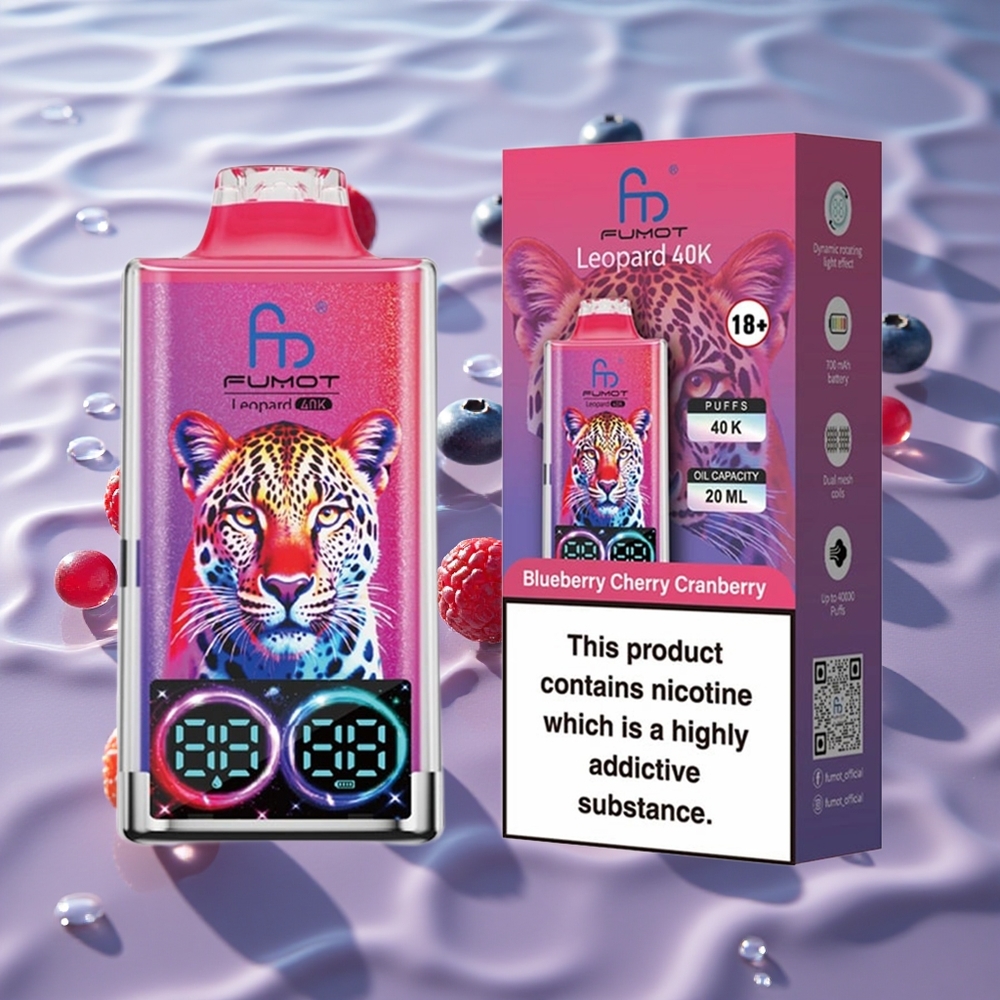 Fumot Leopard 40K Puffs Engangs E-sigarett Blåbær Kirsebær Tranebær med Type-C Lading