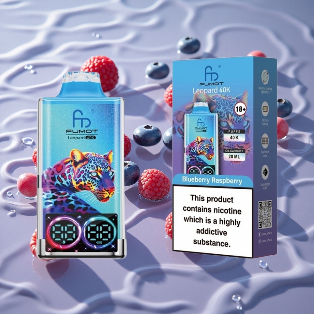 Fumot Leopard 40K Puffs Engangs Vape Blåbær Bringebær med 0%/2%/3%/5% Nikotin og Type-C-lading