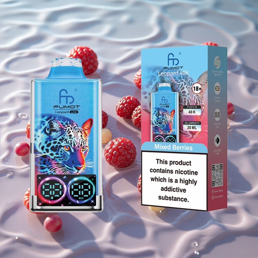 Fumot Leopard 40K Puffs Engangs Vape Blandede Bær med 0%/2%/3%/5% Nikotin og 700mAh Batteri