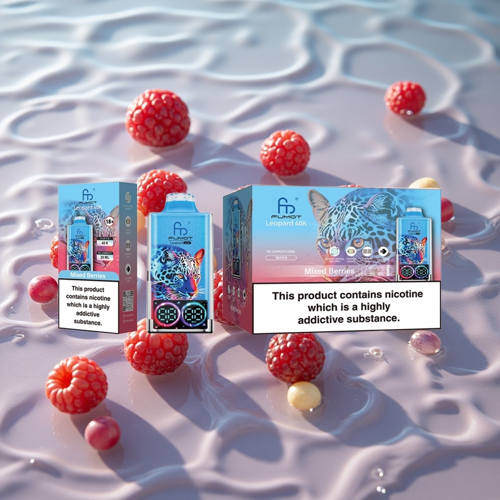 Fumot Leopard 40K Puffs Engangs Vape Blandede Bær med 0%/2%/3%/5% Nikotin og 700mAh Batteri