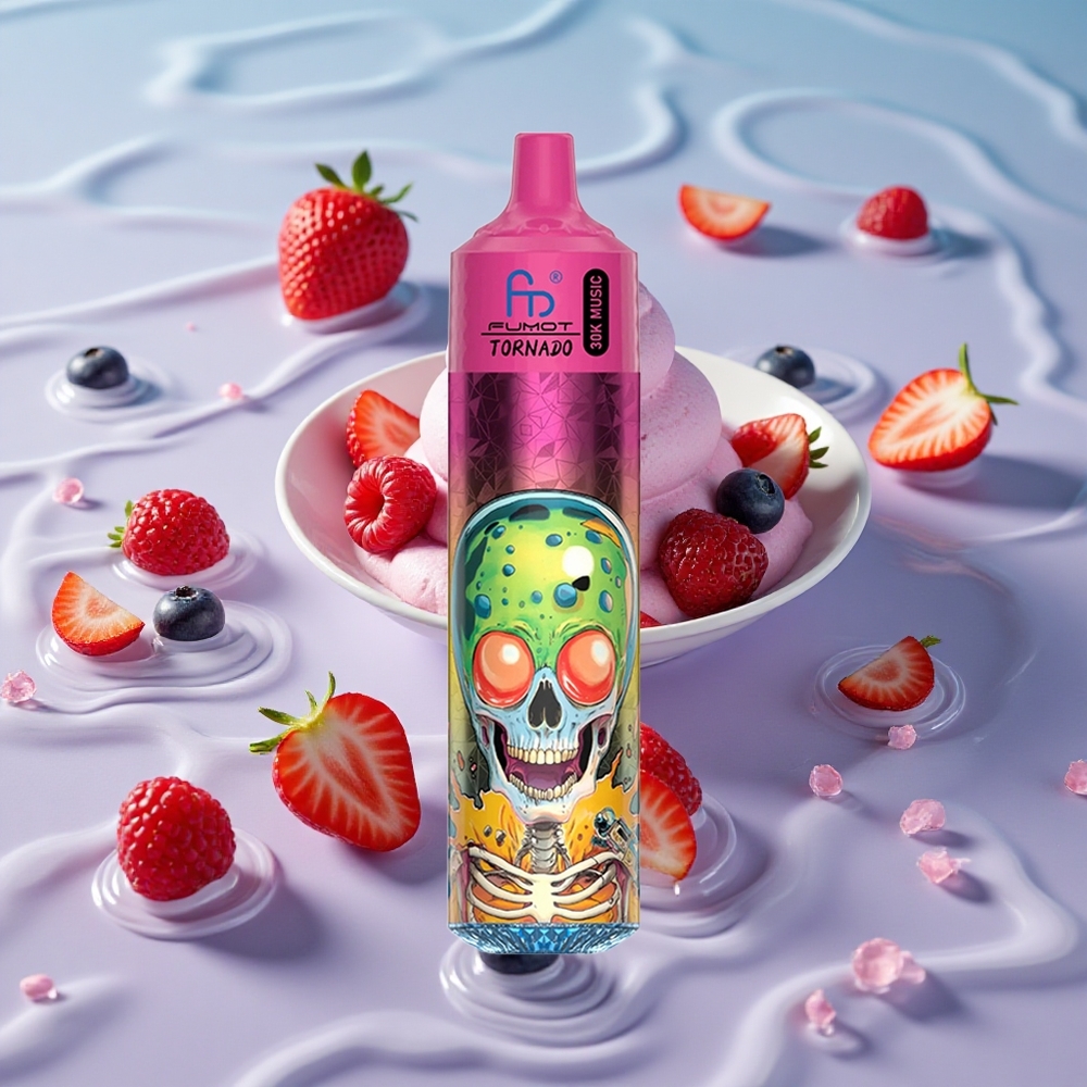 Fumot Randm Tornado 30000 Puffs Blåbær Jordbær Bringebær Iskrem med 30mL fylt væske og 600mAh oppladbart batteri
