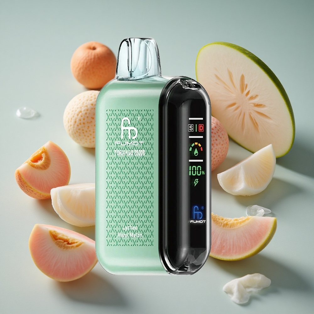 Fumot Tornado 20000 Puffs Engangs Vape Lychee Hami Melon med Smart Display