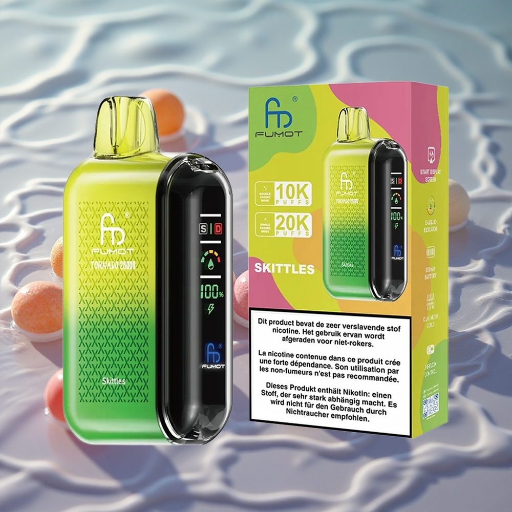 Fumot Tornado 20000 Puffs Engangs Vape Skittles med Smart Display og Luftstrømkontroll