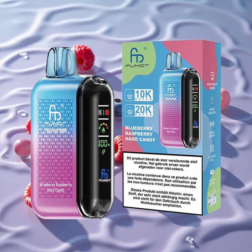 Fumot Tornado 20000 Puffs Oppladbar Batteri Blåbær Bringebær Hard Candy