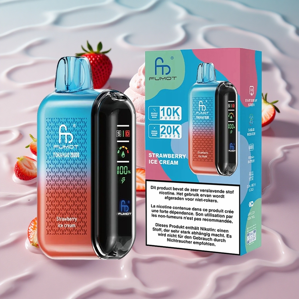 Fumot Tornado 20000 Puffs Oppladbar Batteri Jordbær Iskrem