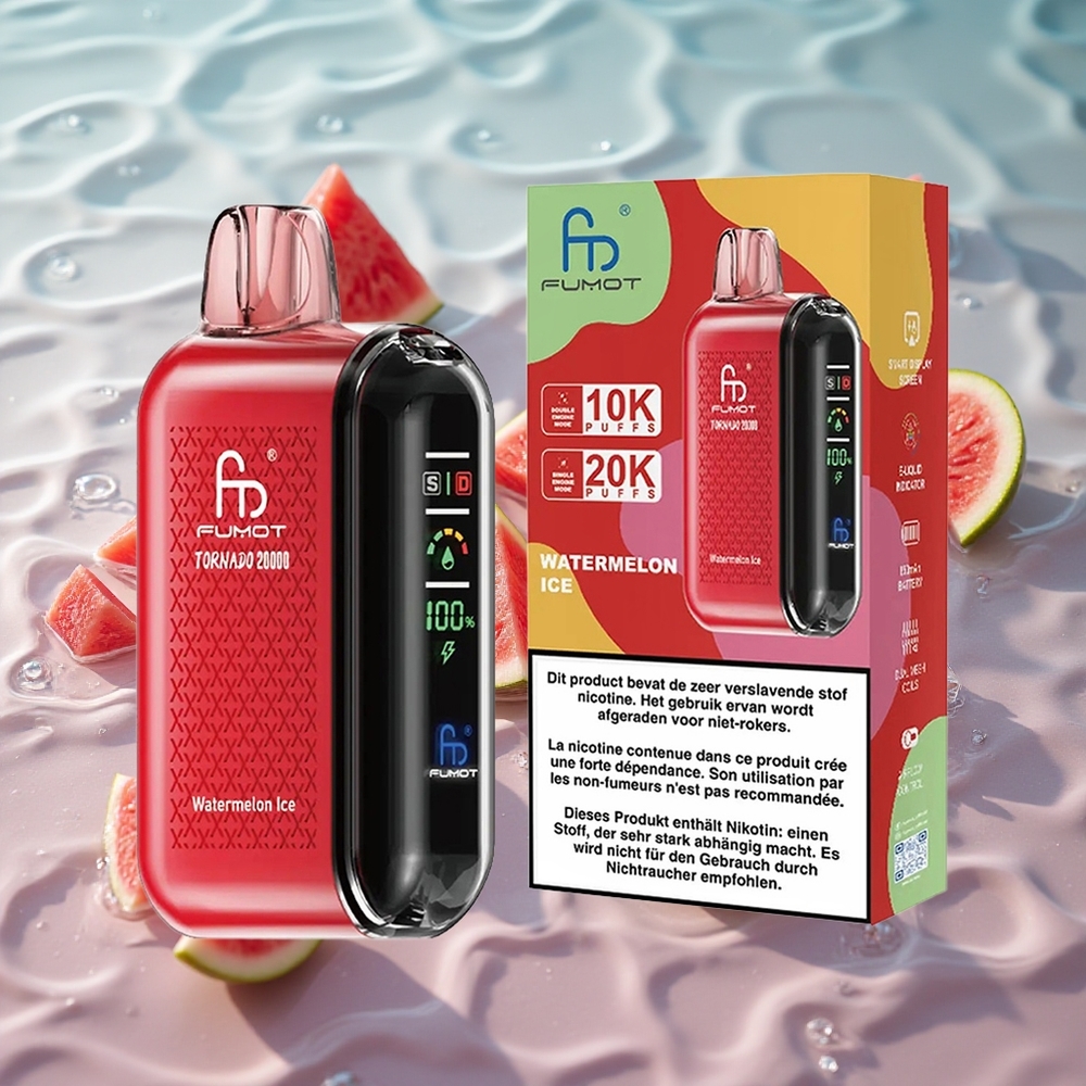 Fumot Tornado 20000 Puffs Oppladbar Dampe Vannmelon Is med Smart Display