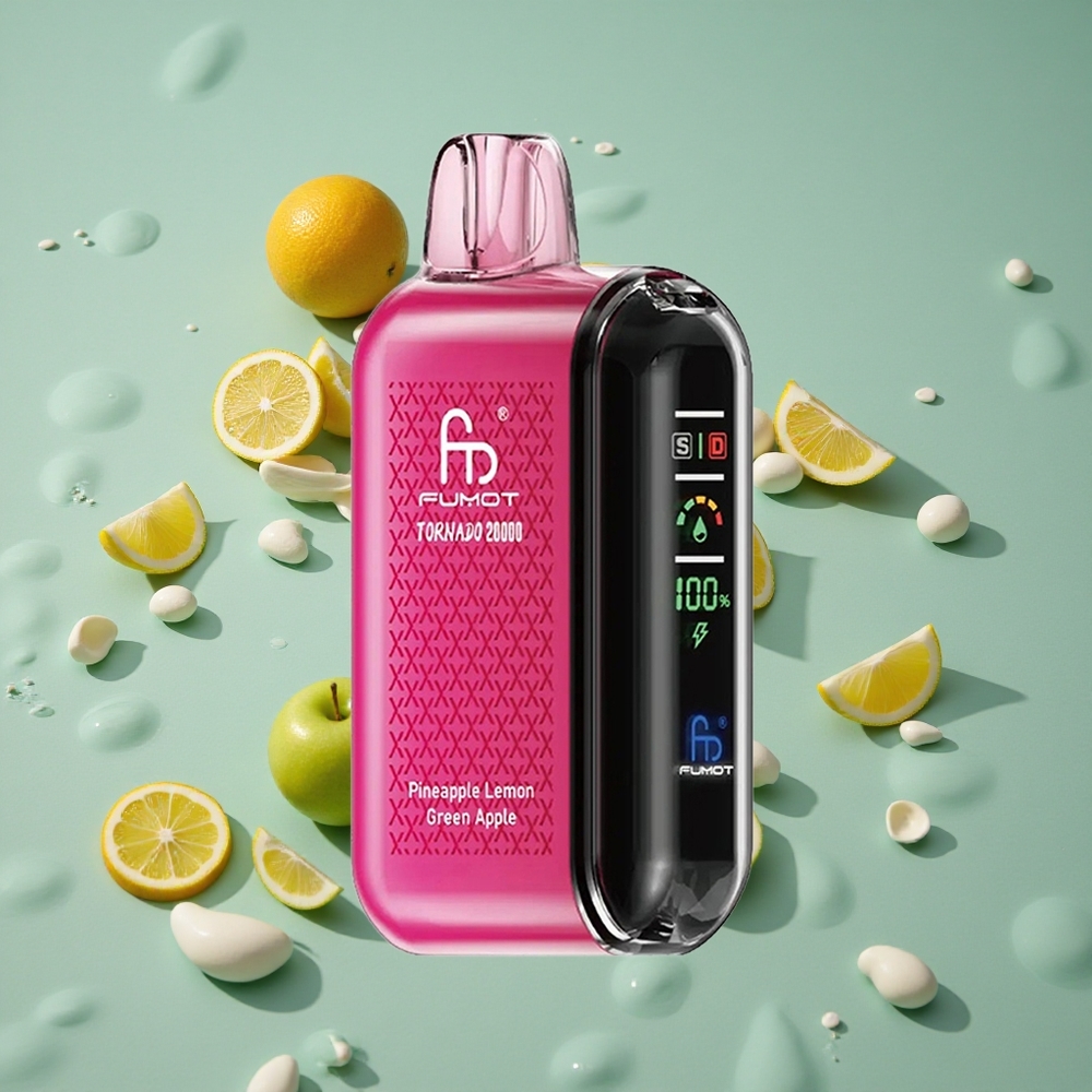 Fumot Tornado 20000 Puffs Oppladbar E-damp Ananas Sitron Grønt Eple med Smart Skjerm