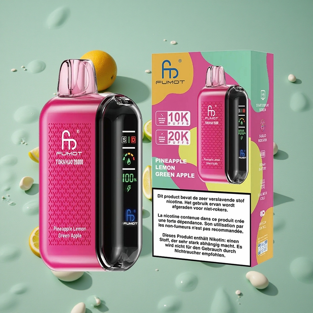 Fumot Tornado 20000 Puffs Oppladbar E-damp Ananas Sitron Grønt Eple med Smart Skjerm