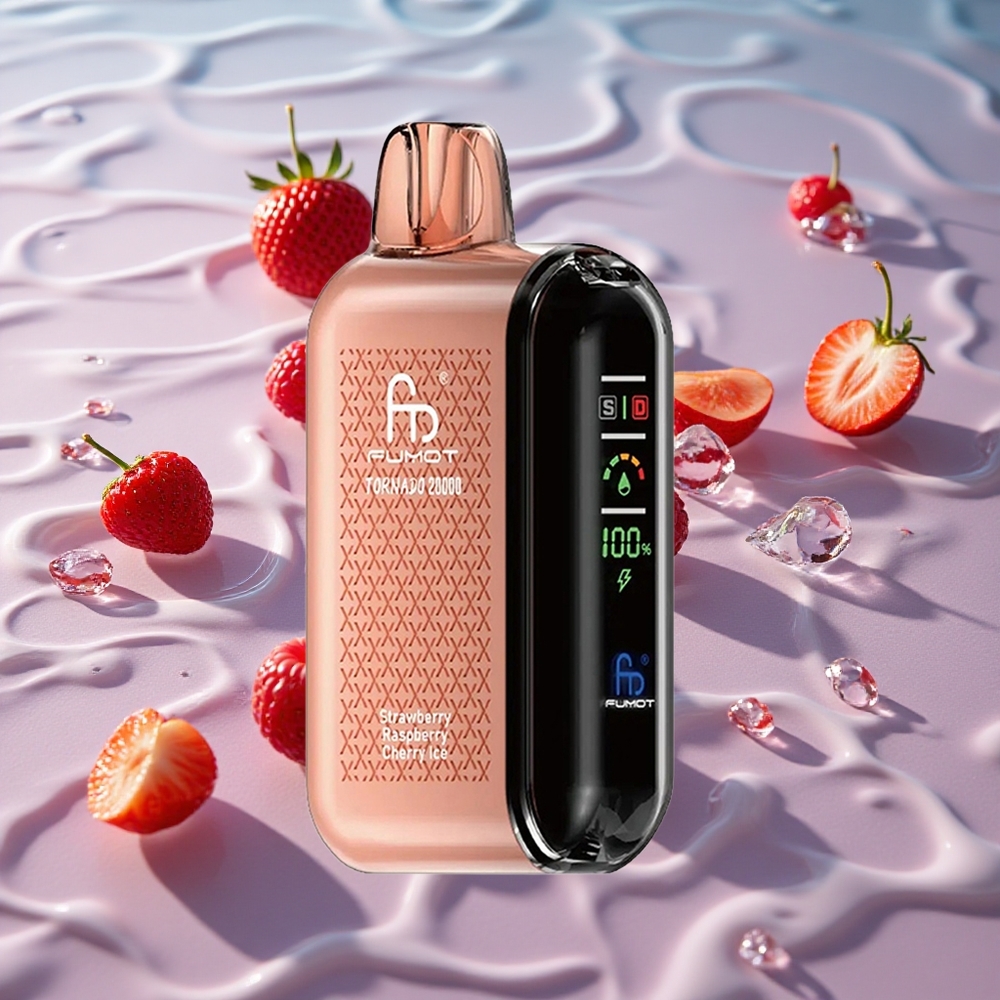 Fumot Tornado 20000 Puffs Oppladbar E-sigaret Jordbær Bringebær Kirsebær Is