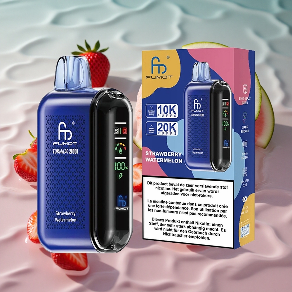 Fumot Tornado 20000 Puffs Oppladbar E-sigarett Jordbær Vannmelon med Smart Display