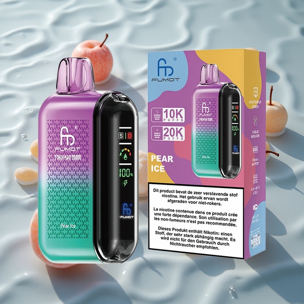 Fumot Tornado 20000 Puffs Oppladbar E-sigarett Pære Is med Smart Skjerm