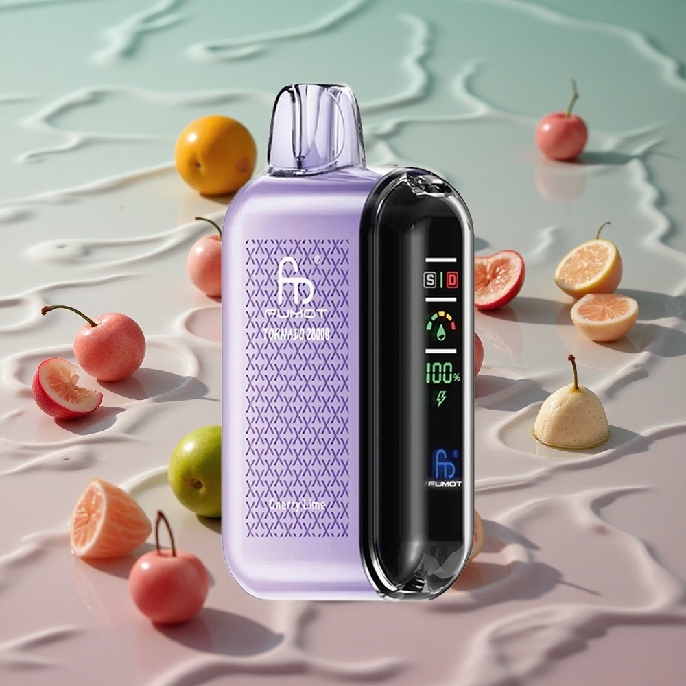 Fumot Tornado 20000 Puffs Oppladbar E-sigarett med Smart Skjerm Kirsebær Lime