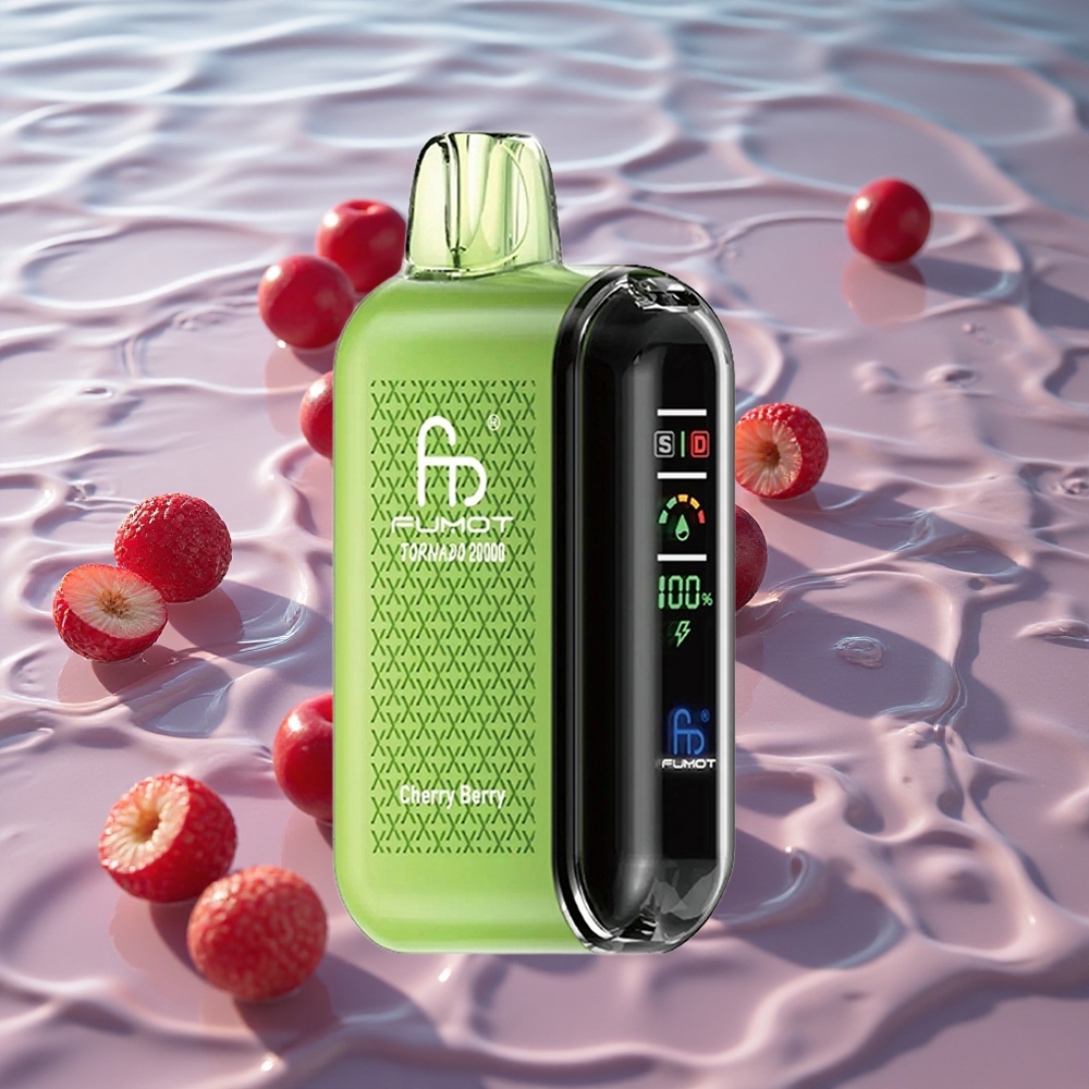 Fumot Tornado 20000 Puffs Oppladbar Med Smart Display Kirsebær & Bær