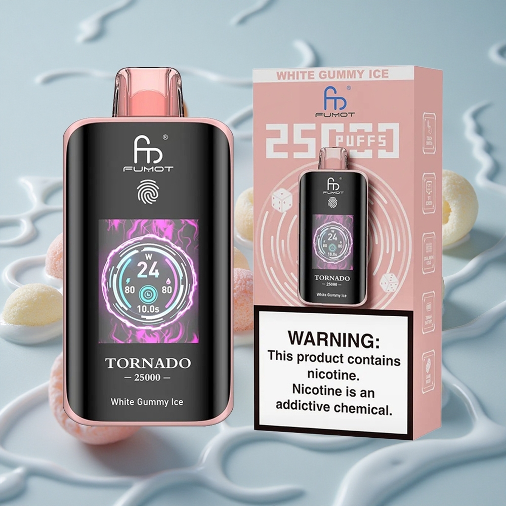 Fumot Tornado 25000 Puffs HD Skjerm Hvit Gummy Is