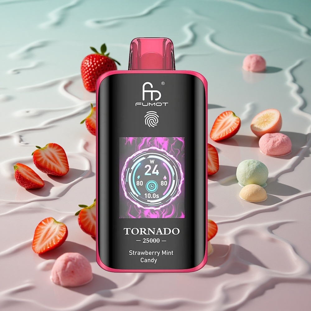 Fumot Tornado 25000 Puffs HD Skjerm Jordbær Mynte Godteri
