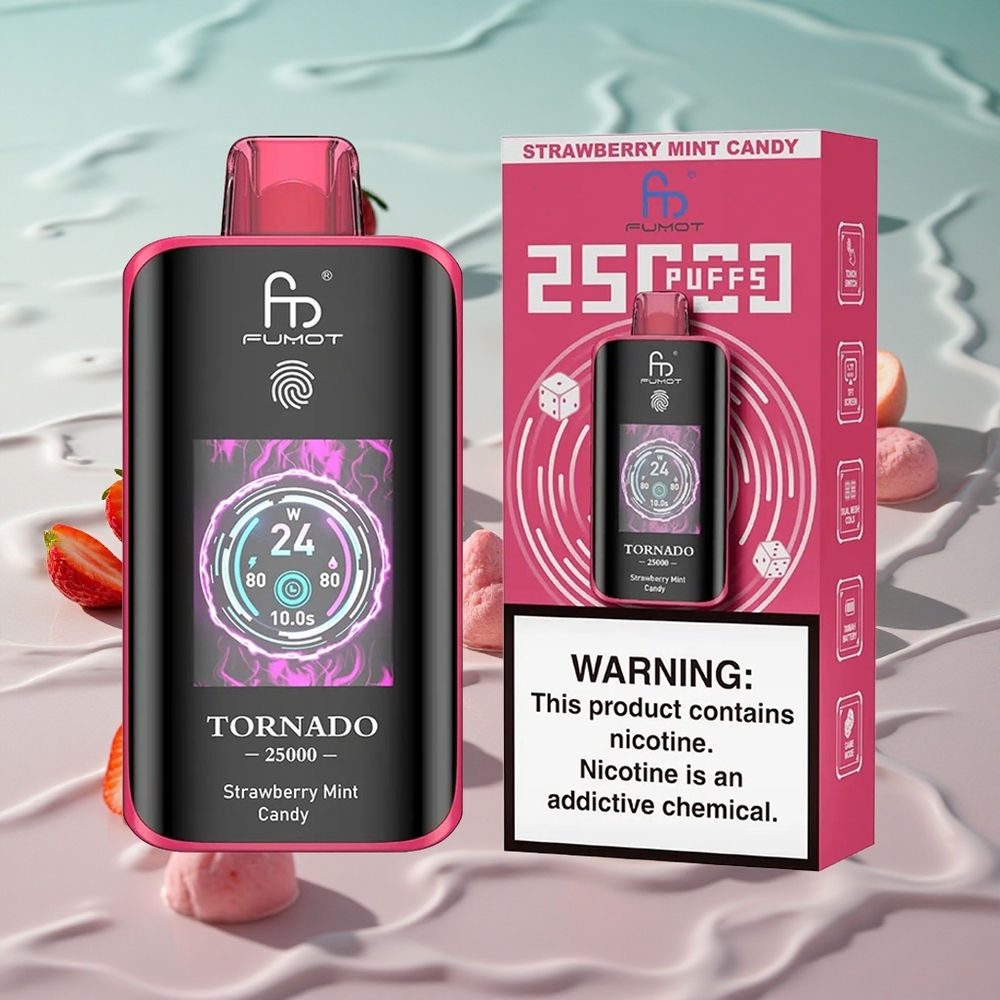 Fumot Tornado 25000 Puffs HD Skjerm Jordbær Mynte Godteri