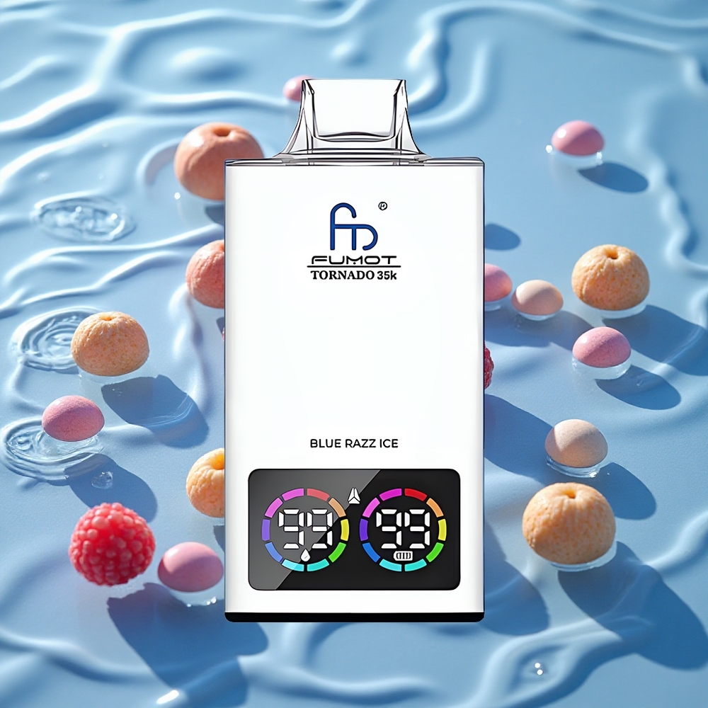 Fumot Tornado 35000 Engangs Vape Blå Bringebær Is med Dual Mesh Coil og 15ml E-væske