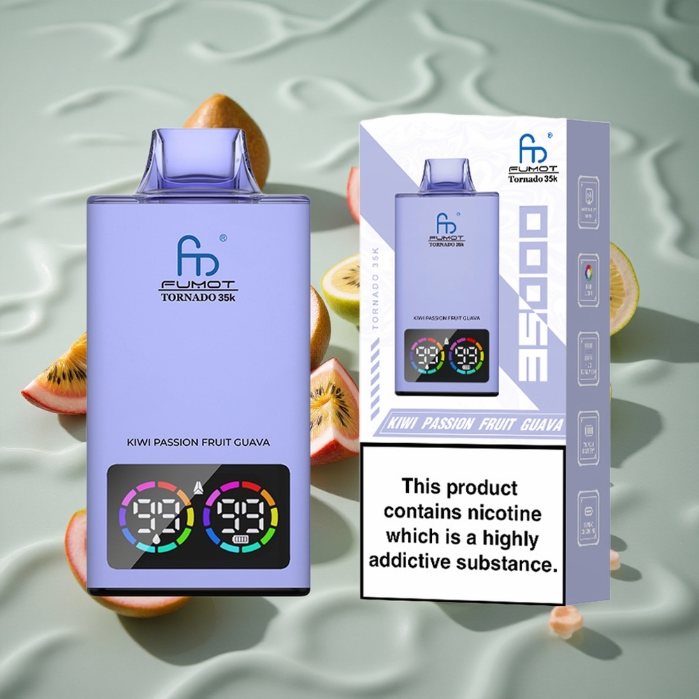 Fumot Tornado 35000 Engangs Vape Kiwi Pasjonsfrukt Guava med Dual Mesh Coil og 15ml E-væske