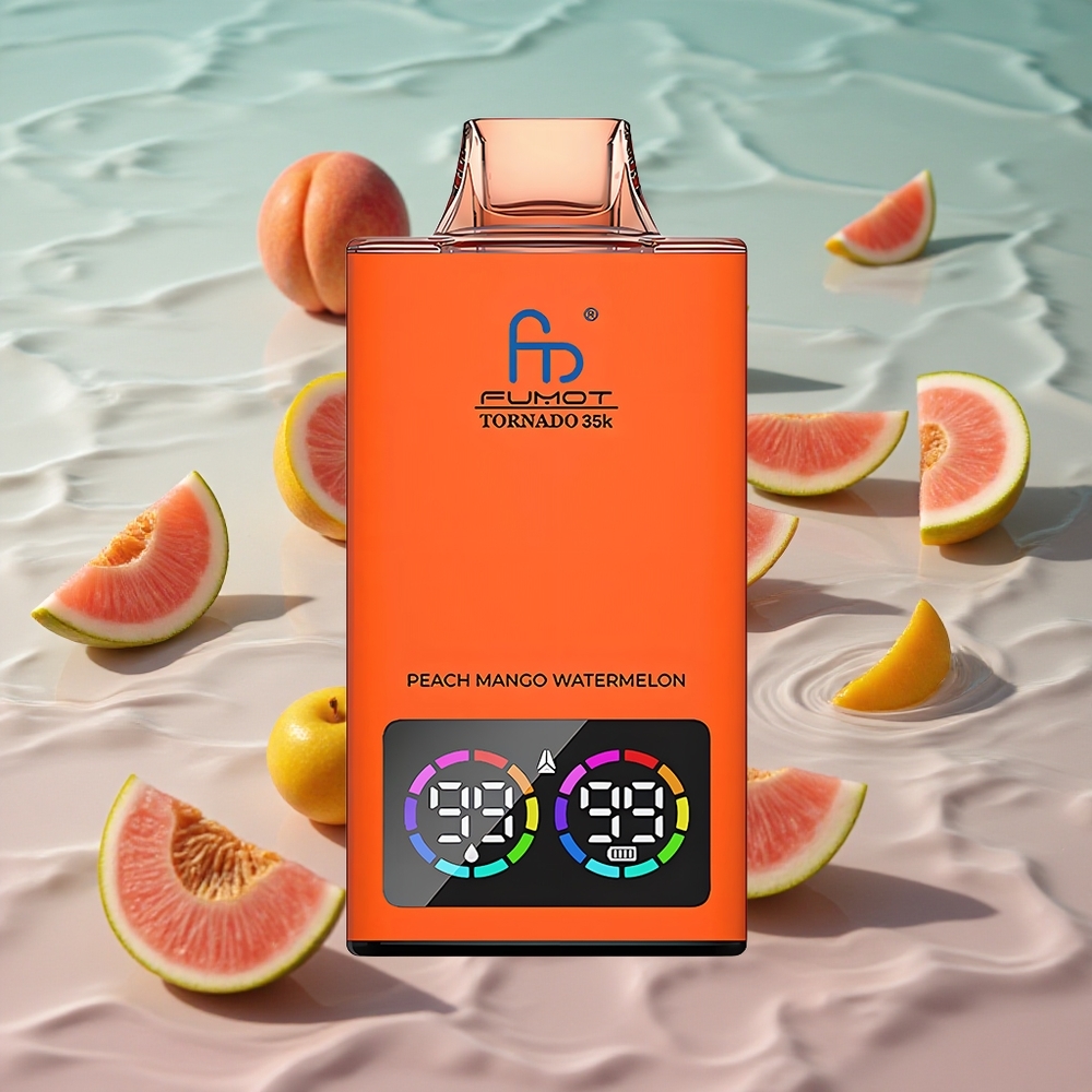 Fumot Tornado 35000 Opplagbar Vape Fersken Mango Vannmelon med 15ml E-væske og Variabel RGB-belysning