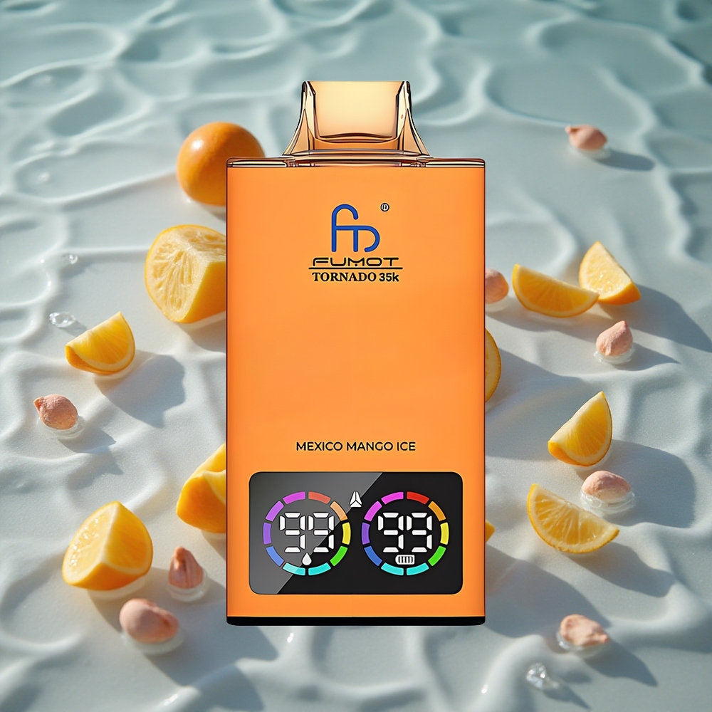 Fumot Tornado 35000 Puffs Mango Is med Dual Mesh Coil og Hurtiglading