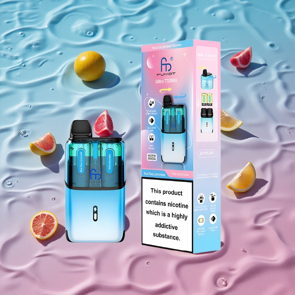 Fumot Ultra T32000 Engangs Vape Blå Bringebær Lemonade - Rosa Lemonade med 32000 Puffs og Type-C Hurtiglading
