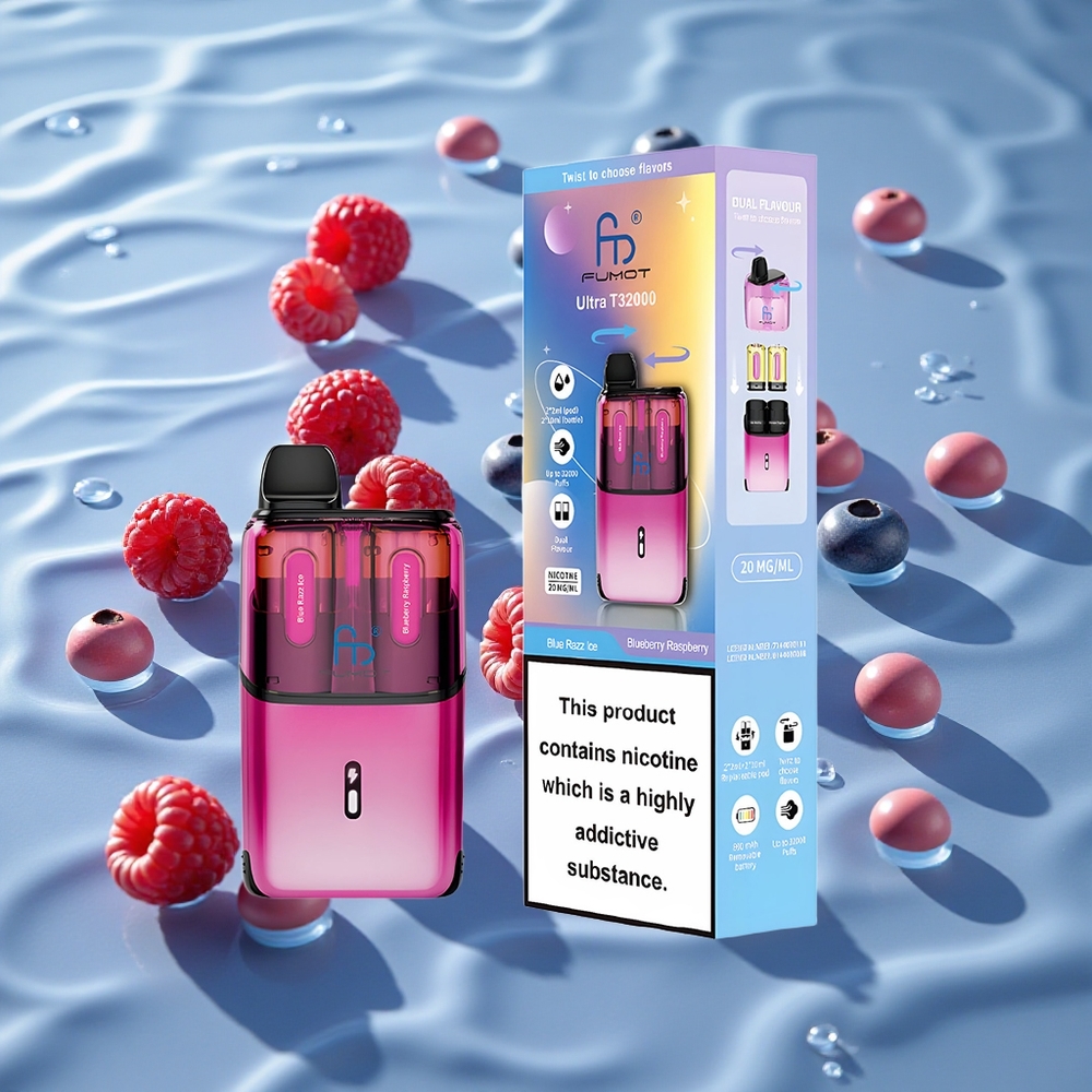 Fumot Ultra T32000 Engangs Vape Blåbringebær Is - Blåbringebær med 32000 Puffs og Type-C Lading