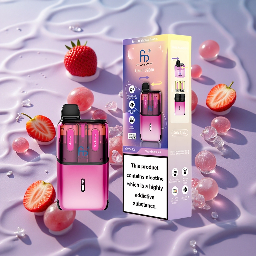 Fumot Ultra T32000 Engangs Vape Druer Is - Jordbær Is med 32000 Puffs og 24ml E-Væske