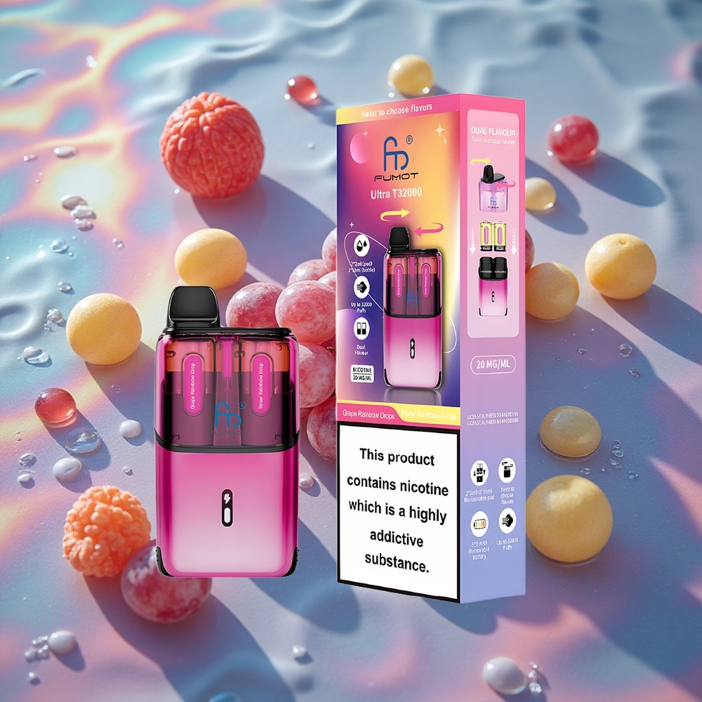Fumot Ultra T32000 Engangs Vape Druer Regndråper - Jordbær Regndråper med 32000 Puffs og Type-C Hurtiglading