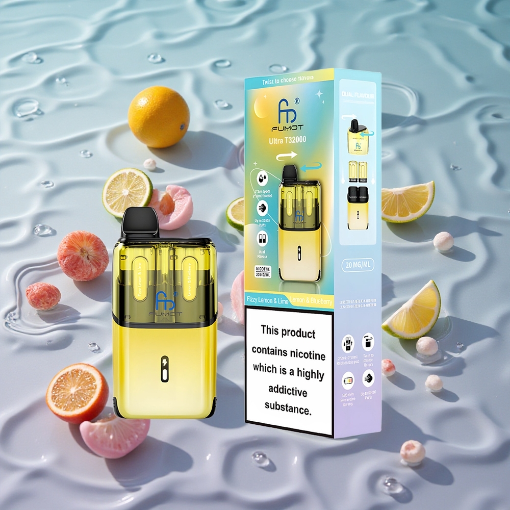 Fumot Ultra T32000 Engangs Vape Sprudlende Sitron & Lime - Sitron & Blåbær med 32000 Puffs og Type-C Hurtiglading