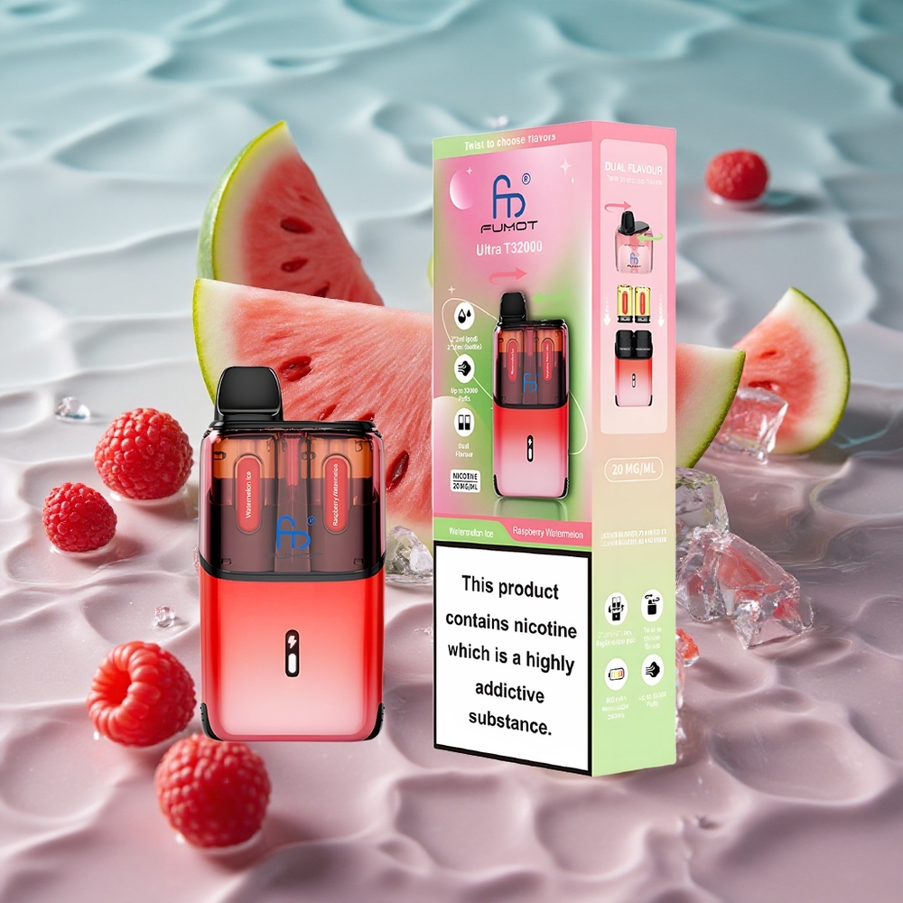 Fumot Ultra T32000 Engangs Vape Vannmelon Is - Bringebær Vannmelon med 32000 Puffs og Type-C Hurtiglading