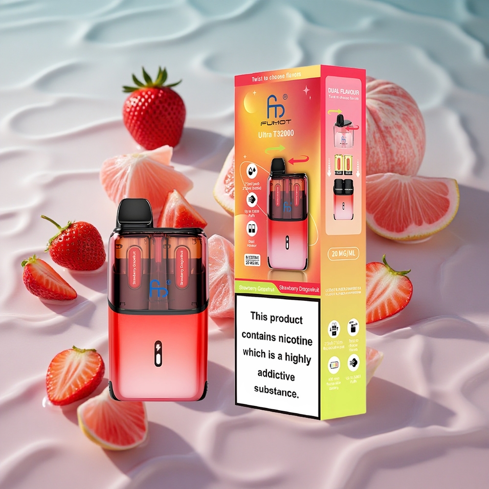 Fumot Ultra T32000 Engangsvape Jordbær Druefrukt - Jordbær Puffsefrukt med 24ml E-væske og 800mAh Batteri